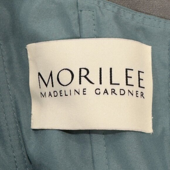 Morilee Madeline Gardner Teal Ruched Halter Maxi Dress Keyhole Back Zip Size 6 - Picture 10 of 13